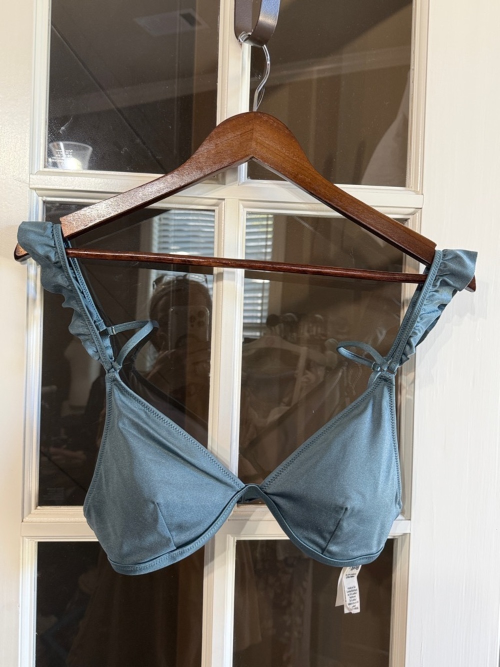 Victoria's Secret PINK Slate Blue Ruffled Strap Bikini Top Size Small